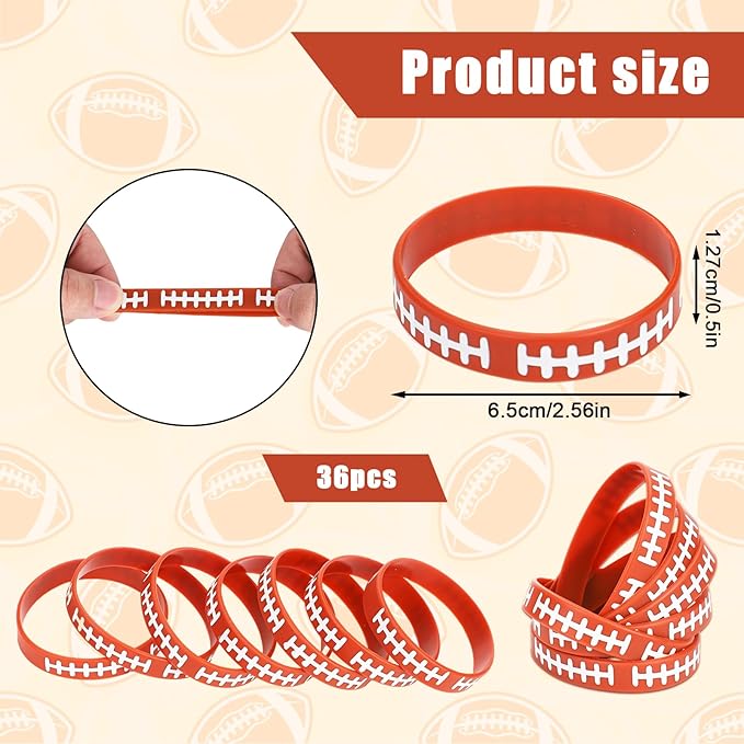 36pcs Football Bracelets, Silicone Football Theme Bracelets Soft Stretch Sports Wristbands Party Favors for Boys Football Team Birthday Game Event