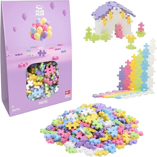 PLUS PLUS - Open Play Set - 300 Piece - Pastel Color Mix, Construction Building Stem Toy, Interlocking Mini Puzzle Blocks for Kids