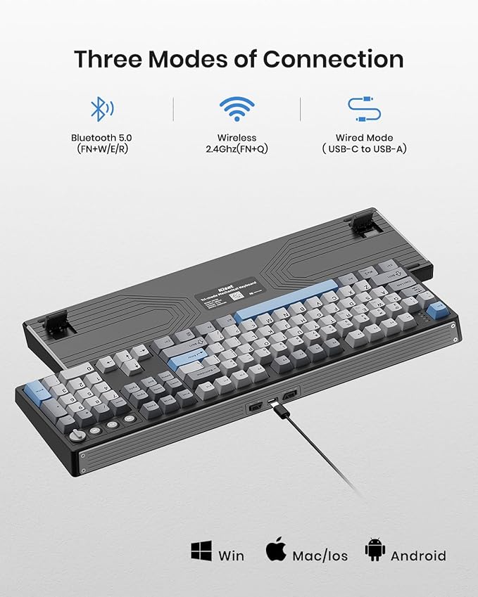 Wireless Mechanical Keyboard,104 Keys 100% Full Size with Number Pad,Gasket Mounted Creamy Sound,Hot Swappable,Knob& Media Keys,Bluetooth/2.4GHz/USB-C for Gaming/Typing/Win/Mac/PC (Carbon Black)