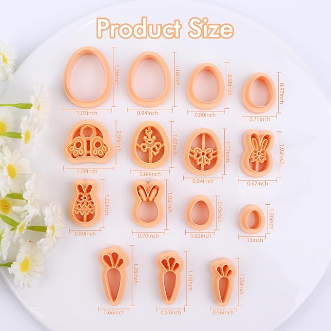 Puocaon Clay Cutters, 15 Pcs Easter Polymer Clay Earrings Kit, Resin Bunny, Carrot, Egg Shapes for Jewelry Making