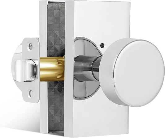 Polished Chrome Door Knobs Interior with Lock, Modern Privacy Door Knob Door Handles for Bathroom Bedroom Round