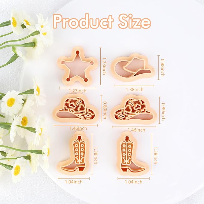 Puocaon Cowgirl Polymer Clay Cutters - 6 Pcs Clay Cutters for Polymer Clay Jewelry, Spot Cowboy Hat Shape Polymer Clay Earring Cutters, Star Clay Jewelry Cutters, Desert Boot Clay Cutters Set