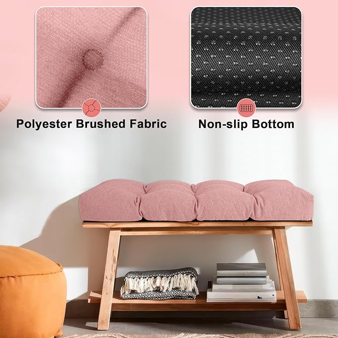 Bench Cushion 36 Inch - Polyester Brushed, High-Density Foam, Non-Slip Bottom, Soft Durable Indoor Tufted Long Seat Cushion for Window Garden Furniture (Pink, 36x14x4 Inch)