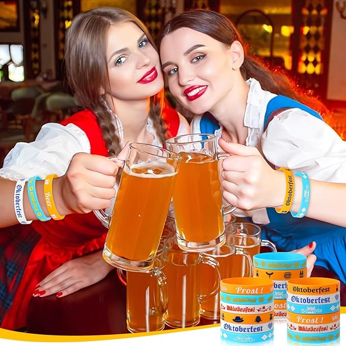 JUNEBRUSHS 42pcs Oktoberfest Party Favors Silicone Bracelets Rubber Wristbands Accessories for Beer Festival Oktoberfest Party Bavarian Style Decorations Supplies(6 Designs)