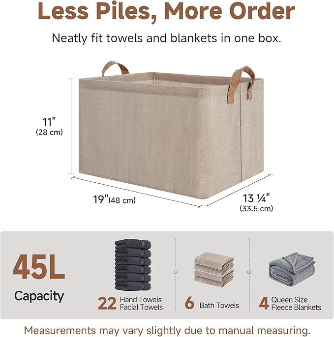 StorageWorks Storage Bins, Fabric Storage Bins for Shelves, Extra Large Storage Baskets with Metal Frame, Closet Baskets and Bins with Handles, Jumbo, Brown and Beige, 2-Pack