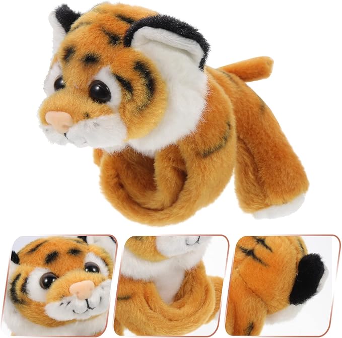 Abaodam Animal Slap Bracelet Tiger Slap Bracelet Plush Stuffed Animal Hugger Snap Wrist Band for Kids Birthday Party Gifts