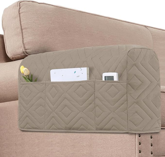 H.VERSAILTEX Armrest Covers for Sofa Water Resistant Couch Arm Covers Remote Control Holder Sofa Armrest Organizer for Magazine, Tablet, Phone, iPad(Set of 2, Khaki/Beige)