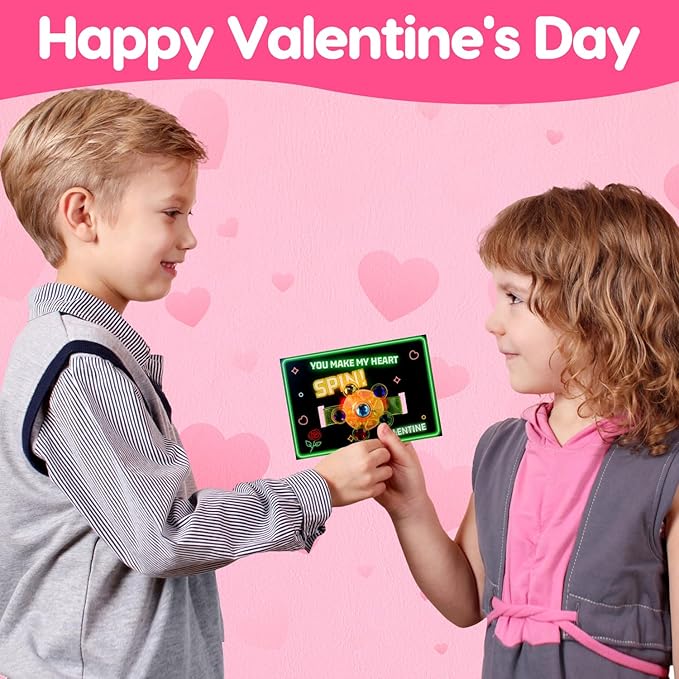 24PCS LED Light Up Fidget Spinner Bracelets Valentine Day Cards for Kids School Classroom Funny Valentines Exchange Gifts for Toddler Boy Girl Valentine’s Party Favors Bulk Treat Bag Stuffers