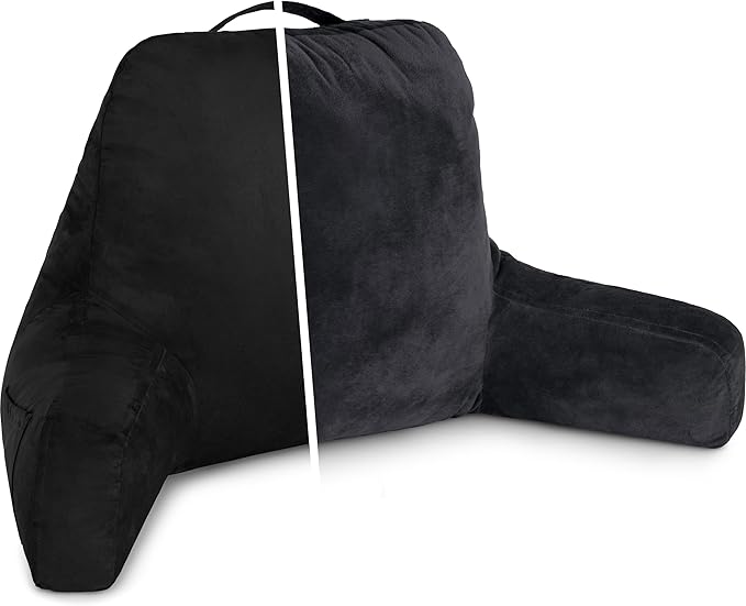 Husband Pillow Aspen Stable Black, Reading Pillow Bed Rest Chair, Two-Sided Reversible Fabric, Large Lounge Cushion Adult Backrest with Arms, Comfy Back Support for Sit Sitting Up, Wash/Remove Cover