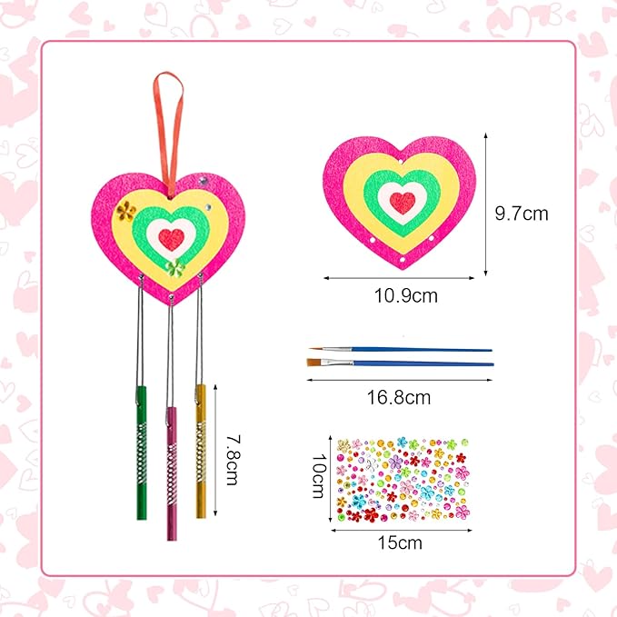 Fennoral 9 Pack Heart Wind Chime Kit for Kids Make You Own Love Wind Chimes DIY Colorful Valentine's Day Wooden Art and Craft for Kids Valentine's Day Party Decoration