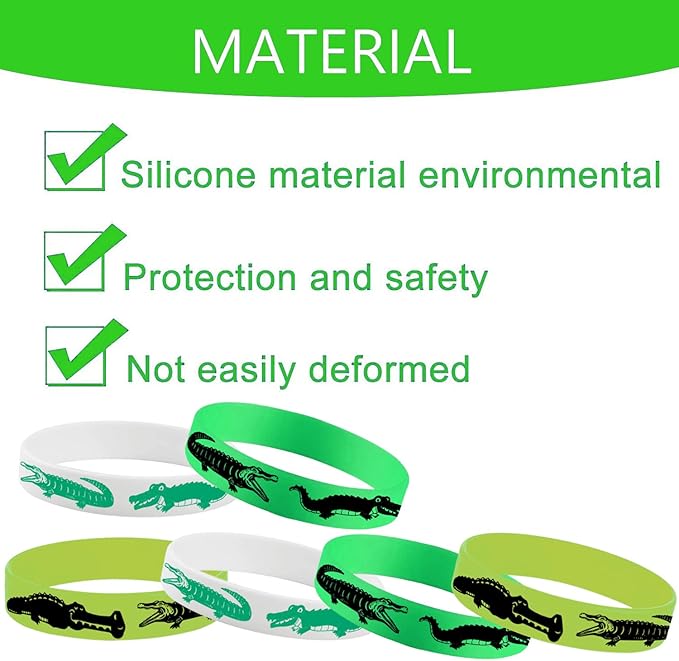 48PCS Reptile Crocodile Party Rubber Bracelets, Reptile Party Supplies Decorations Gifts Prize Goodie Bag Favors Crocodile Silicone Wristbands