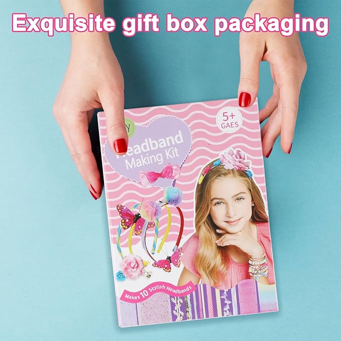 JOFONY Headband Making Kit for Girls,Make Your Own Fashion Headbands Girls Hair Accessories Arts and Crafts for Kids Ages 3-12 Birthday Presents DIY Toys (10 pcs)