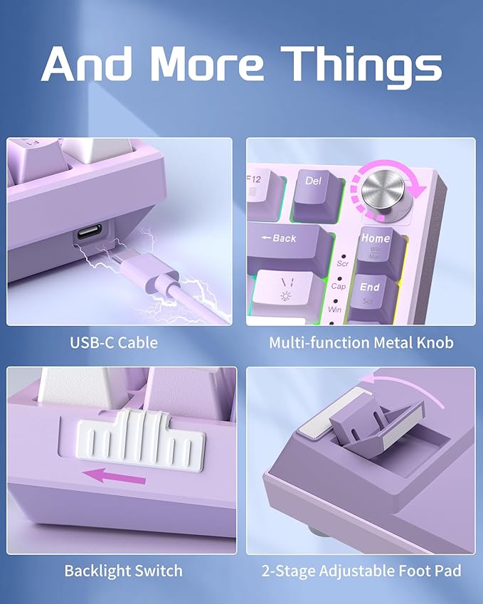 MageGee SKY81 75% Mechanical Gaming Keyboard, Gasket Hot Swappable Wired Custom Creamy Keyboard with 5-Layer Sound Dampening, Knob Control, RGB Backlit, NKRO for Win/Mac (Violet, Violet Switch)