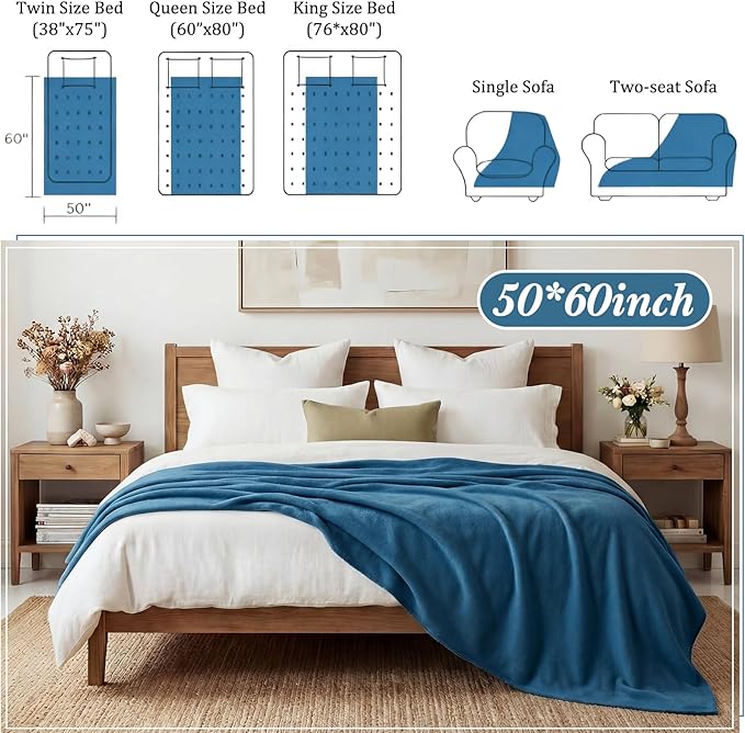 Buryeah 10 Pcs Fleece Blanket Bulk Soft Warm Blankets Cozy Fleece Lightweight Throw Blankets Plush Pet Throw Blanket for Home Bed Sofa Office Wedding Gifts Travel(50" X 60",Foggy Blue)