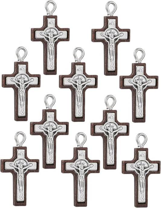 COTTVOTT Wooden Christian Jesus Cross/Orthodox Crucifix Charms Pendants for Rosary Necklace, DIY Jewelry Making Accessories Parts