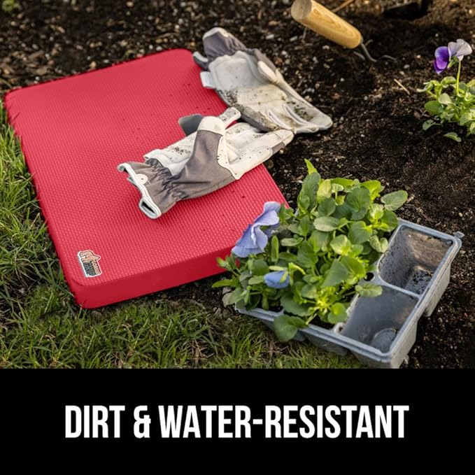 GORILLA GRIP Extra Thick Patent Pending Soft Foam Kneeling Pad, 2 PK, Supportive Large Cushion Knee Pads for Gardening, Baby Bath, Dirt and Water Resistant, Workout and Garden Supplies, 17.5x11, Red