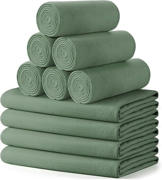 Buryeah 10 Pcs Fleece Blanket Bulk Soft Warm Fleece Blankets Cozy Lightweight Throw Blankets Plush Pet Throw Blanket for Home Bed Sofa Office Wedding Gifts Travel(50" X 60",Army Green)