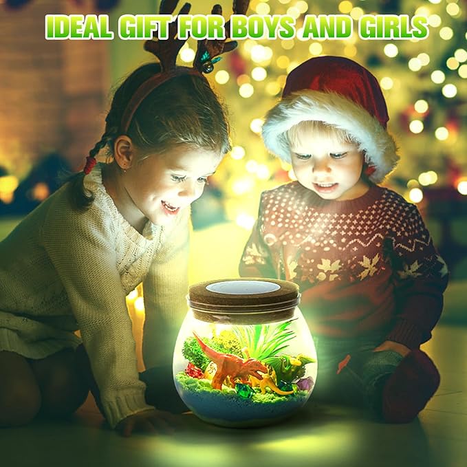 Ideashop Dinosaur Light Up Terrarium Kit for Kids, Educational DIY Arts and Crafts Science Kit Activities Kits, Kids Dinosaur Toys Birthday for Boys Girls Ages 4 5 6 7 8 9 10 Year Old