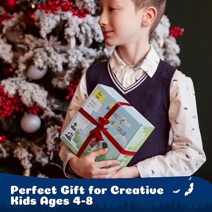 Magnetic Blocks - 128PCS Cavern Exploration - 1" Creative Magnetic Building Cubes Gift Set for Kids Ages 4-8