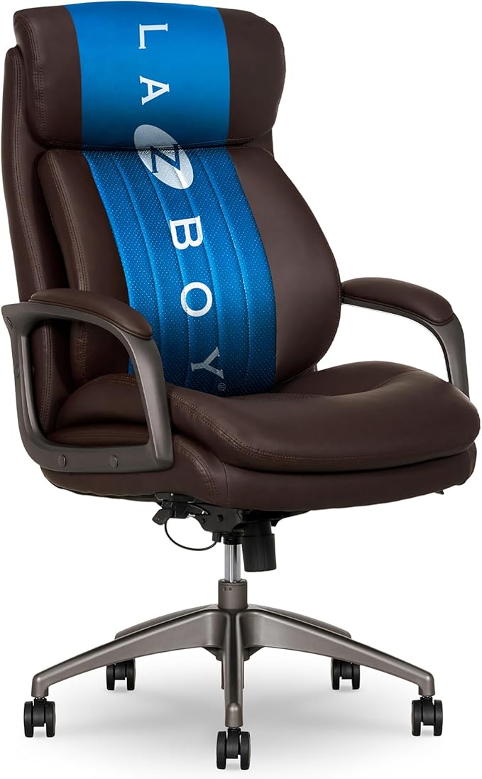La-Z-Boy Nova Vegan Leather Modern Executive Ergonomic Design Office Chair, Memory Foam Thick Contoured Seat Back with Patented Lumbar Support Technology, Soft to Medium Sit Comfort, Brown