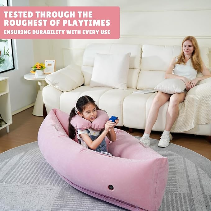 Bmag Sensory Chair for Kids, Inflatable Peapod Canoe with Neck Pillow, 60" Sensory Pod Seating ADHD Toy Gift for Autistic Children, Includes Electric Air Pump, Pink