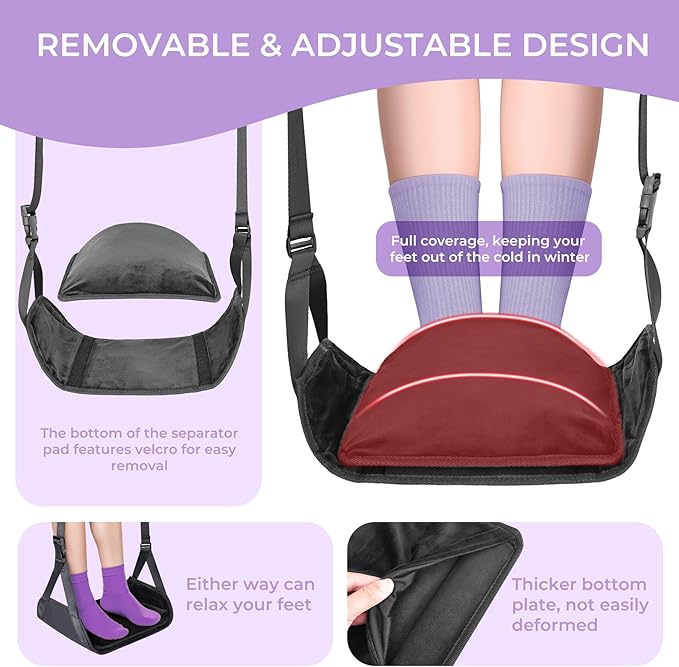 Babenest Airplane Foot Hammock, Foldable Leg Rest Support with Adjustable Strap & Privacy Cover, Thickened Bottom for Feet Warmth, Portable Flight Footrest Holder for Air Travel, Office & Car (Cover)