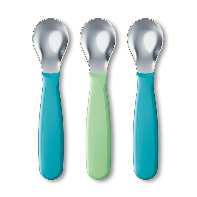 NUK Kiddy Cutlery Spoons, Durable Stainless Steel, BPA and Latex-Free, 18+ Months, Pack of 3