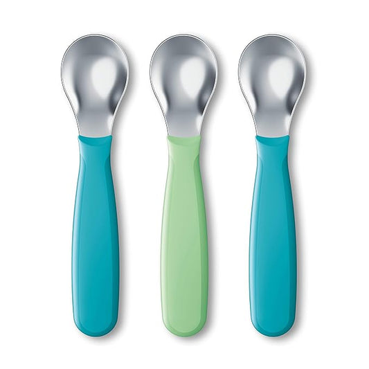 NUK Kiddy Cutlery Spoons, Durable Stainless Steel, BPA and Latex-Free, 18+ Months, Pack of 3