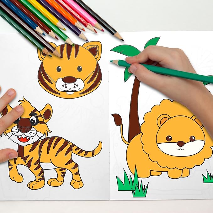 Honoson 24 Pcs Kids Coloring Books Animals Truck Coloring Books Bulk Jungle Animals Party Favors Mini DIY Art Drawing Pages for Birthday Gifts Classroom Jungle Party Supplies(Watercolor Style)