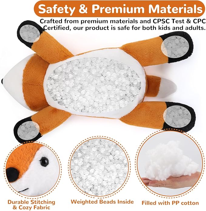 Fox Weighted Stuffed Animals - 12 Inch 1.0 Pounds Weighted Plushies Fox - Small Plush Stuffed Animals Pillow - Cute Plush Toys Gifts for Kids & Adults