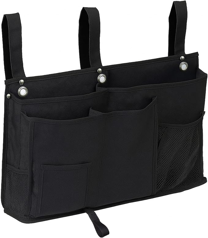 Bedside Organizer, Durable Bunk Bed Caddy, Multi-Pocket Hanging Storage Bag for College Dorm, Home, Hospital and Baby Stroller, Easy Installation, Metal Rivets Added, Oxford Fabric (Black)