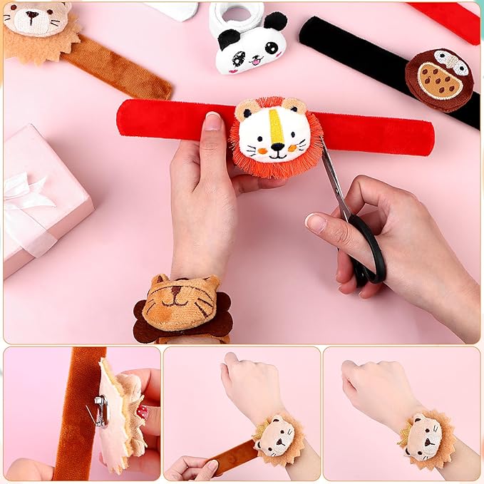 24 Pcs Stuffed Animal Slap Bracelets Plush Slap Bracelets Cute Wrist Slap Band Pets Slap Bracelet Animals Wrist Bear Puppy Pandas for Boys Girls Birthday Gifts Party Favors 8 Styles