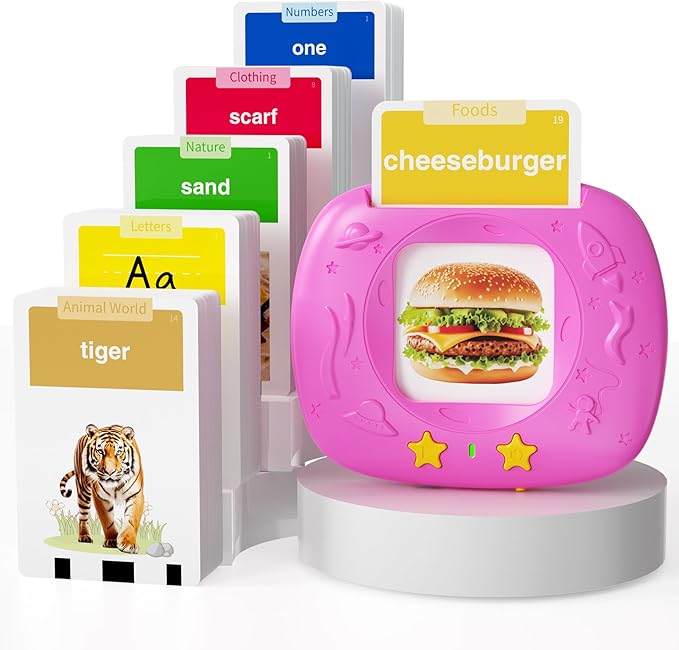 Toddlers Talking Flash Cards with American Accent & 288 Sight Words, Speech Therapy Toys for 3 4 5 6 Years Old Boys and Girls, Learning Montessori Sensory kit, Kids Birthday Gifts (Pink)