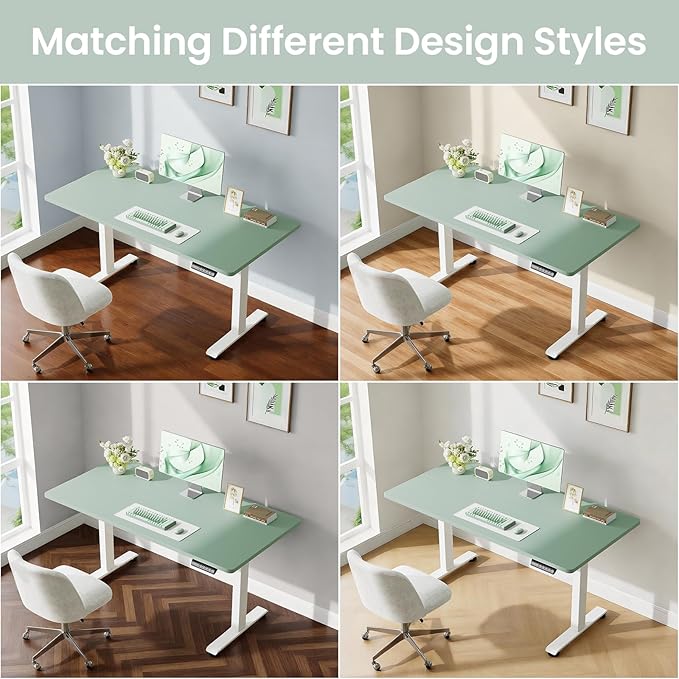 Veken 55 Inch Large Electric Standing Desk, 4 Memory Heights Adjustable,Sit to Stand Up, Work Home Office Computer Table for Study, Walking Pad, Writing, and Games, Wooden Desktop Desks, Green