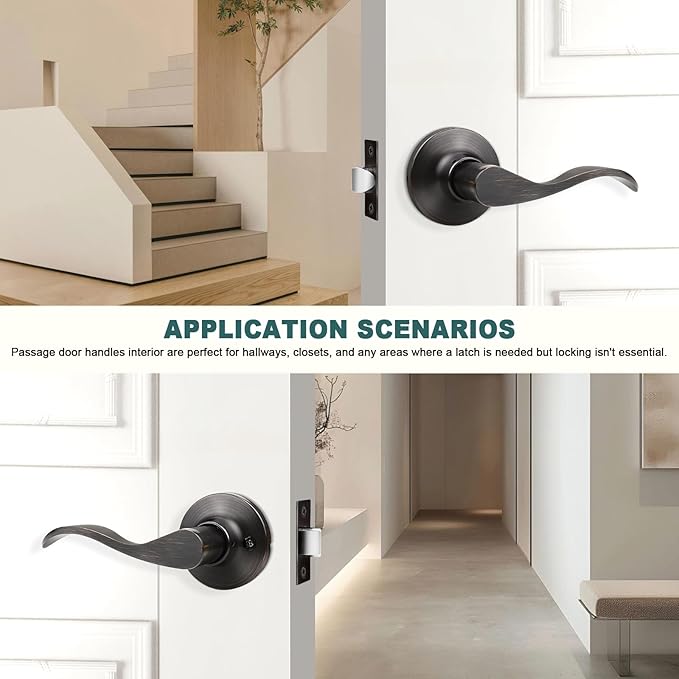 GOBEKOR 1 Pack Door Handles Oil Rubbed Bronze Passage Door Knobs for Hallway Closet Door Lever Keyless Interior Door Handles