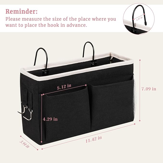 Bedside Caddy Bedside Hanging Storage Basket Bed Caddy for Headboards Bunk Dorm Rooms Crib Beds Rails Organizer (Black)