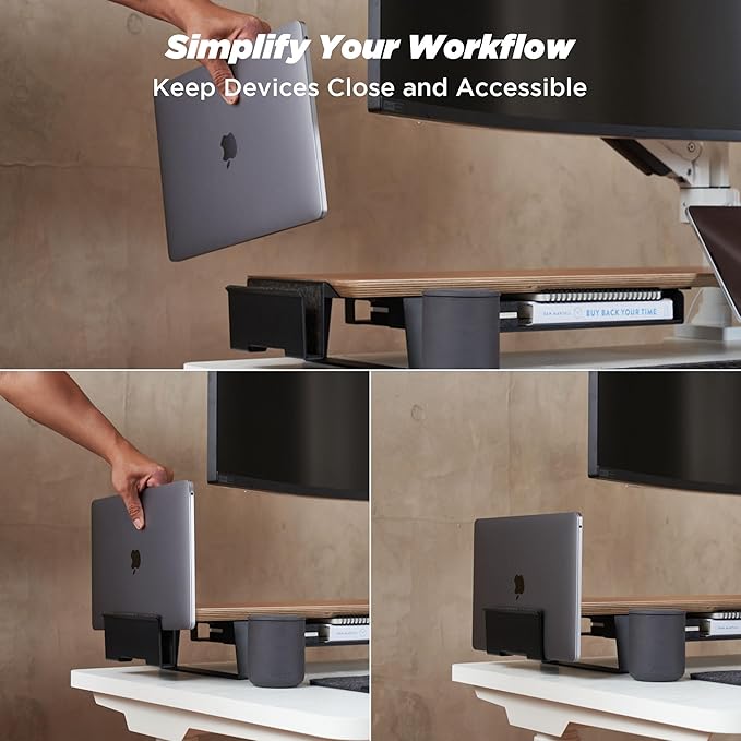 ULTRARM Moodular Add-ons Vertical Laptop Tray [Accessory Only - Requires Moodular Wooden Monitor Stand Slide Rails for Use] Black MSA-VLT