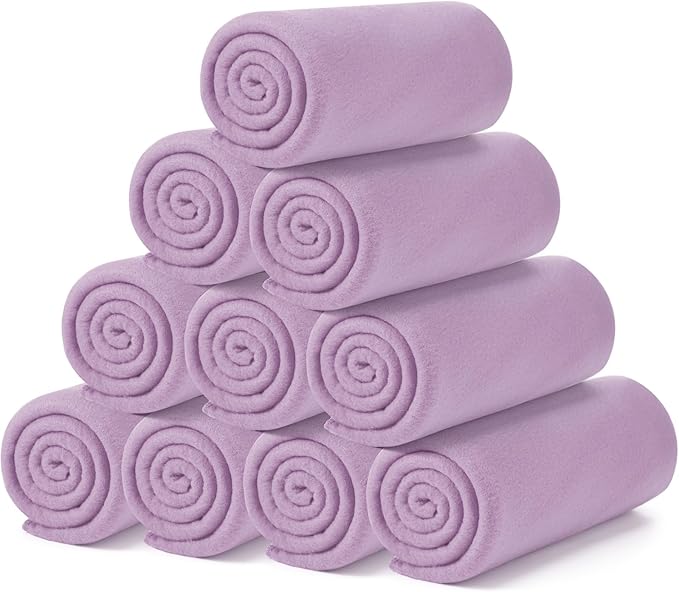 Buryeah 10 Pcs Fleece Blanket Bulk Soft Warm Blankets Cozy Fleece Lightweight Throw Blankets Plush Pet Throw Blanket for Home Bed Sofa Office Wedding Gifts Travel(50" X 60",Taro Purple)