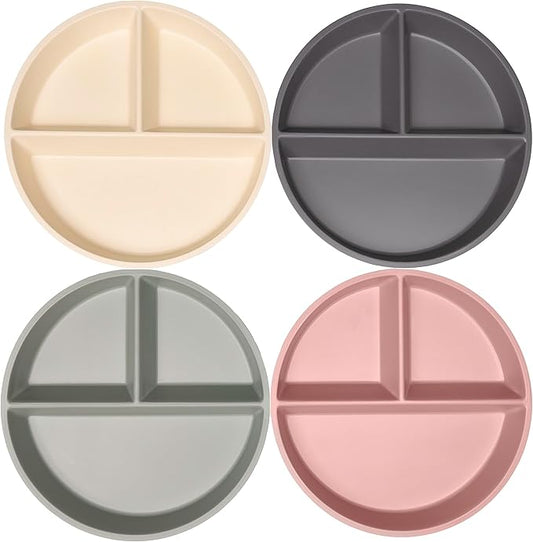 WeeSprout Divided Bamboo Plates for Kids, Kids Plates Made With Food Grade Natural Bamboo, Divided Design for Picky Eaters, Kid-Sized Reusable Tableware, Dishwasher Safe Dinnerware, Set of 4