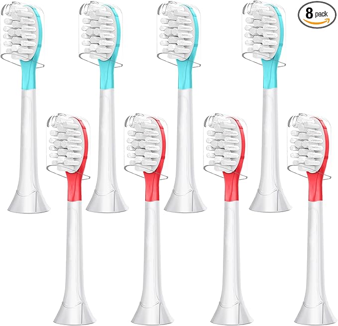 Kids Replacement Toothbrush Head for 7+ Child Soft Brush Red 4 Pack & Blue 4 Pack & 8 Hygienic Cover Compatible with Phillps Sonicare Kids Electric Toothbrush HX6321 HX6340 HX6032 HX6042 Total 8 Pack