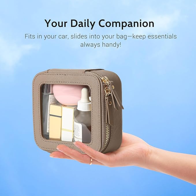 Aveniee Clear Makeup Bag Set (2-Piece Mini & Midi) - Travel Toiletry Organizer for Women, Waterproof Cosmetic Pouch & Car Accessory for Travel Size Toiletries, Taupe