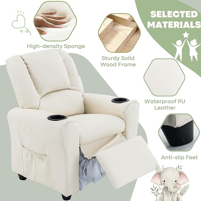 Candy Kids Reclining Chair Leather Recliner Sofa Toddler Youth Children Child Ages 1-6