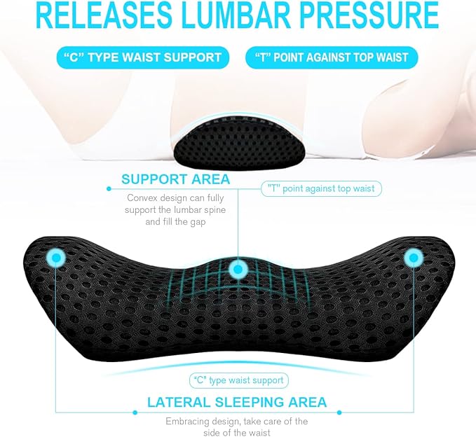 Lumbar Support Pillow for Office Chair, Memory Foam Lumbar Pillow for Lower Back Pain Relief (Black)
