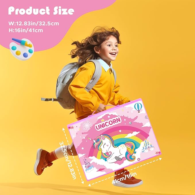 homicozy Art Supplies for Kids,Drawing Kits Unicorn Art Case Coloring Set with Double Sided Trifold Easel,Crayon,Colored Pencil,Marker,Coloring Book,Stencil,Sticker,Drawing Stuffs Gifts for Girls 4-12