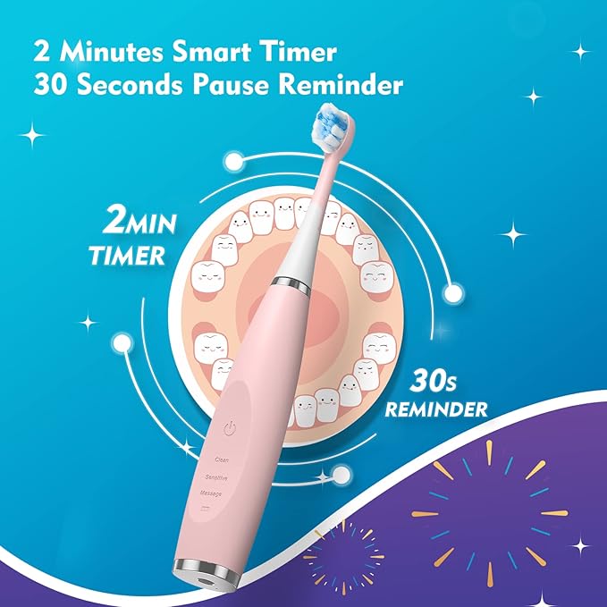Kids Electric Toothbrushes Sonic Rechargeable Tooth Brush Gifts for Boys and Girls Smart Timer Power Toothbrush - Blue 3 4 5 6 7 8 9 10 11 12 (Green)