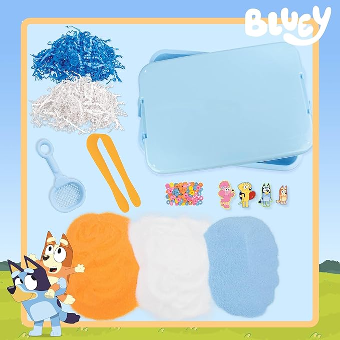 Horizon Group USA Official Bluey Seek & Find Sensory Bin, Ready-to-Use Sensory Toys, Sensory Bin for Kids with Lid, Play Sand, Scoops & Tongs, Exclusive Bluey Toys, Sensory Toys for Toddlers 3-4