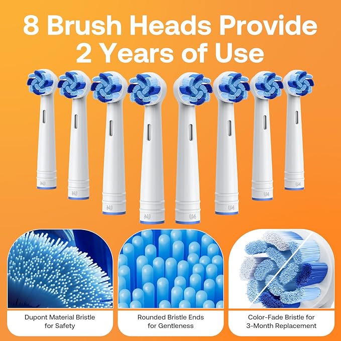 Bitvae Rotating Electric Toothbrush 2 Packs for Adults and Kids, 8 Brush Heads 60-Day Battery Life, 5 Modes Power Toothbrush with 2-Minute Smart Timer, Black & Pink, R1