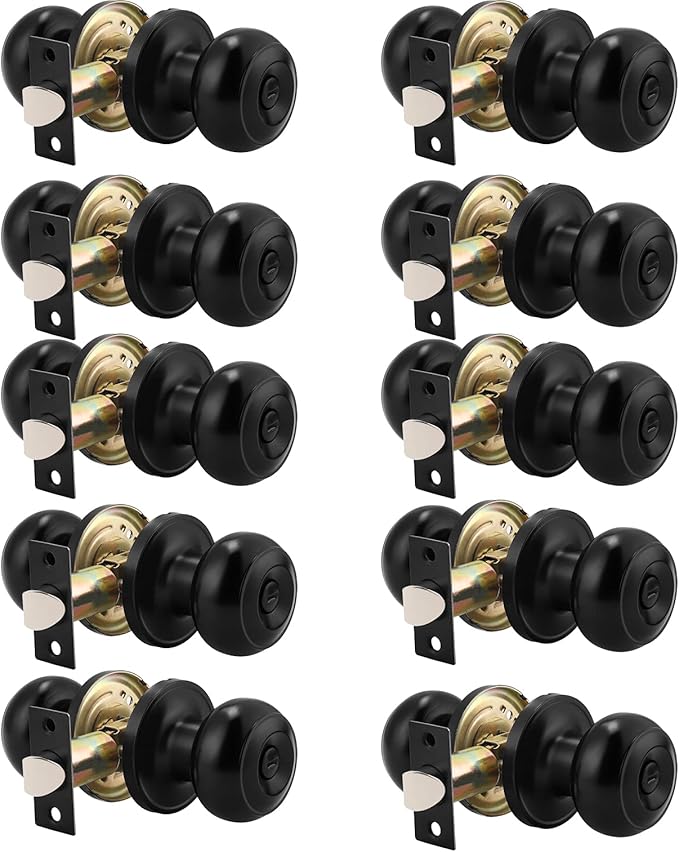 Probrico 10 Pack Round Privacy Door Knob(Thumb Turn Lock on The Inside), Keyless Doorknobs Interior/Exterior Lockset,Privacy Knobs for Bedroom/Bathroom,Black Modern Design Door Hardware