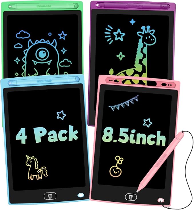 4 Pack LCD Writing Tablet for Kids, Erasable and Reusable Toddler Doodle Board in 8.5 inch, Ideal Educational Drawing Pad for Learning Toy for Ages 3-8 Gifts for Girls Boys