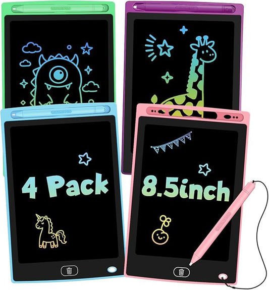 4 Pack LCD Writing Tablet for Kids, Erasable and Reusable Toddler Doodle Board in 8.5 inch, Ideal Educational Drawing Pad for Learning Toy for Ages 3-8 Gifts for Girls Boys